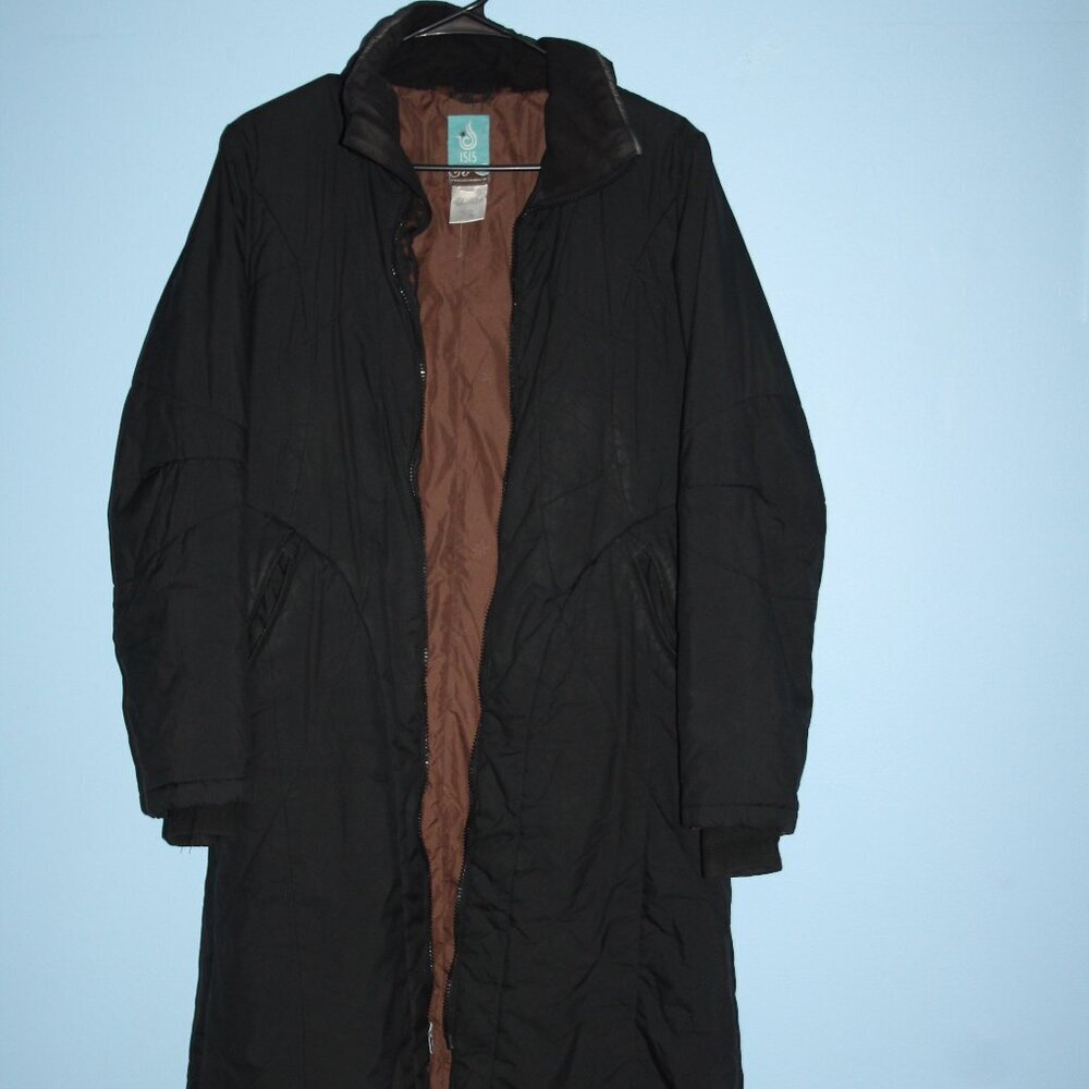 ISIS for Women Black Long Winter Jacket Size 8 with Zippered Pockets, Lined